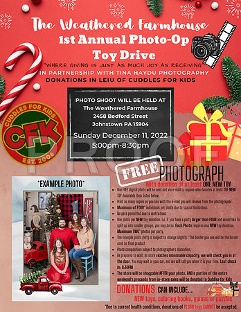 The weathered farmhouse's 1st annual photo-op toy drive